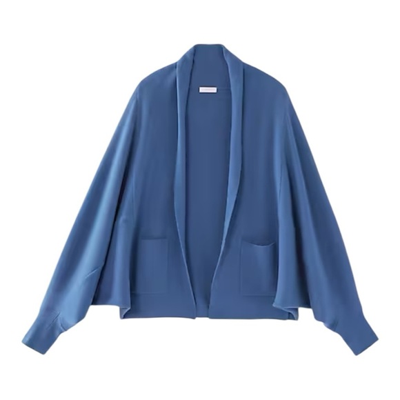 J. JILL Pure Jill Double Knit Blue Cardigan Dolman Sleeve Oversized Open Size M - Picture 1 of 15